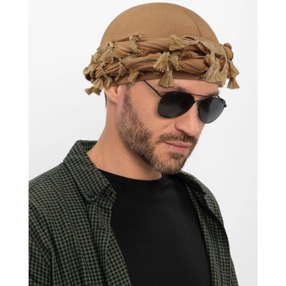 ⚡Men Women A- Khaki Satin Head Wraps Skull Cap Tassels Braid Beanie Turban - Picture 5 of 8